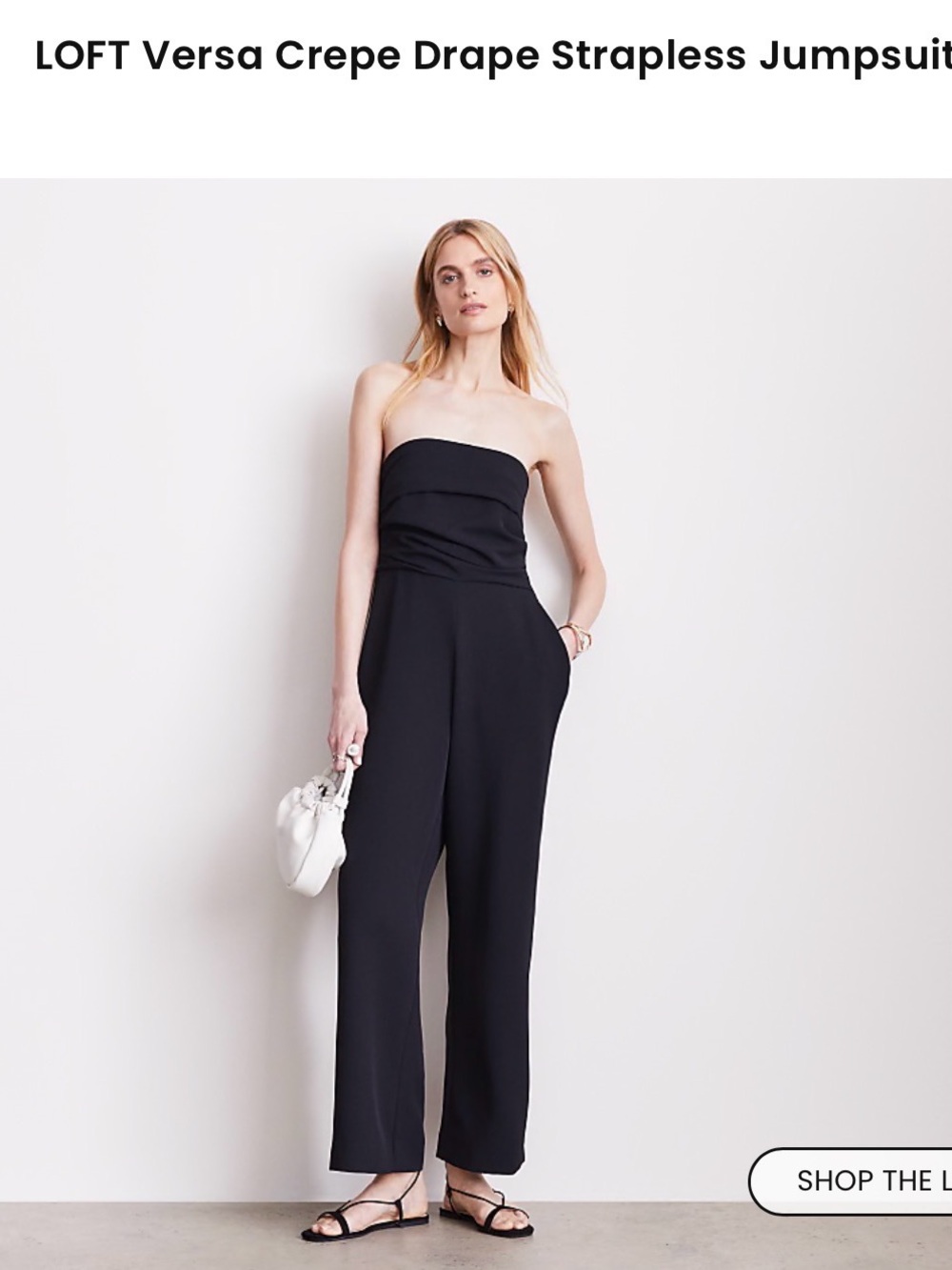 LOFT Strapless Crepe Drape Jumpsuit in Black | size 10